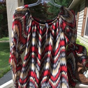 Beautiful red, black, tan dress/tunic size LG by Yahada